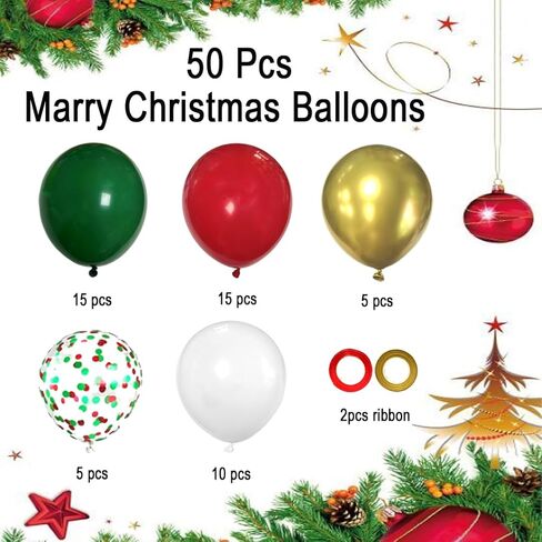 Christmas Balloons Red and Green Balloons, 50Pcs Christmas party Balloon 12 Inch Green Red Gold White Latex Balloons for New Year Merry Christma Birthday Party Decorations in Saudi Arabia