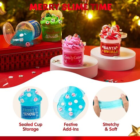 JOYIN 4 قطع من كرات عيد الميلاد الوحل، مجموعة زبدة الوحل للأطفال في عيد الميلاد، ألعاب حقيبة الأشياء الجيدة لحفلات عيد الميلاد، قابلة للتمدد، غير لزجة، تخفيف التوتر، وألعاب آمنة للأطفال in Kuwait