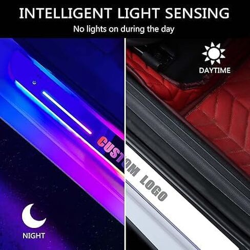 2 Pcs Led Door Sills for Car Magnetic, Custom Logo or Text, Auto-Sensing Welcome Lights, Applicable 99% of Models, 7 Colors, 28 Dynamic Modes, Led Car Door Lights No Installation Required in Saudi Arabia