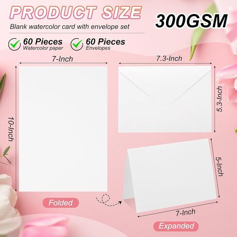 PATIKIL 60 Sets Pure Cotton Watercolor Cards 140lb/300 GSM Postcards with Envelopes for Art Painting Creative Thank Notes, 5x7 Inch Foldable Size(Red) in Saudi Arabia