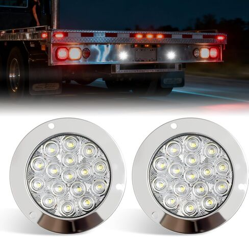 4.92 Inch Round LED Trailer Tail Lights 16 LED Stop Brake Turn Tail Lights Replacement for Trailer Boat Truck RV (White) in Saudi Arabia
