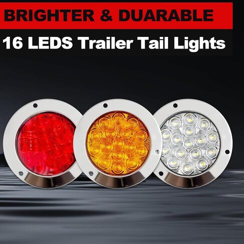 4.92 Inch Round LED Trailer Tail Lights 16 LED Stop Brake Turn Tail Lights Replacement for Trailer Boat Truck RV (White) in Saudi Arabia
