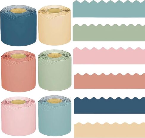 236Ft 6 Rolls Bulletin Board Borders Boho for Classroom - Border Trim, Scalloped Borders Stickers Rolled Decorations for School Home Office Chalkboard Decor in Kuwait