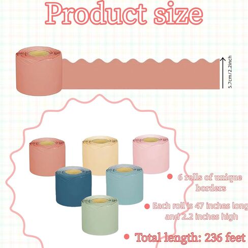 236Ft 6 Rolls Bulletin Board Borders Boho for Classroom - Border Trim, Scalloped Borders Stickers Rolled Decorations for School Home Office Chalkboard Decor in Kuwait
