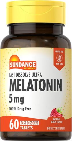 Melatonin 5mg Fast Dissolve | 180 Vegetarian Tablets | Natural Berry Flavor | Vegetarian, Non-GMO and Gluten Free Supplement | by Sundance in Saudi Arabia