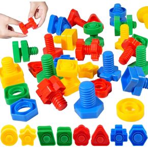 Bbiamsleep 40 Pcs Colorful Plastic Nuts and Bolts Fine Motor Skills Shapes and Color Matching Sorting Counting for Color Recognition Sorting Counting Training in Kuwait