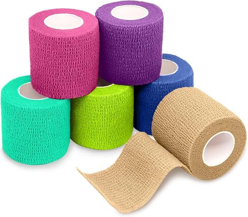 FriCARE Latex Free Self Adhesive Bandage, Medical Supplies First Aid Tape Self-Adherent Cohesive Bandages, Non-Woven Elastic Athletic Spat Tape Vet Wrap Fluorescent Yellow 6 Rolls 2 Inches x 5 Yards in Kuwait