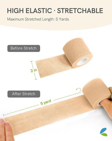 FriCARE Latex Free Self Adhesive Bandage, Medical Supplies First Aid Tape Self-Adherent Cohesive Bandages, Non-Woven Elastic Athletic Spat Tape Vet Wrap Fluorescent Yellow 6 Rolls 2 Inches x 5 Yards in Kuwait
