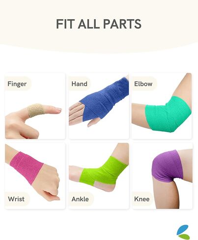 FriCARE Latex Free Self Adhesive Bandage, Medical Supplies First Aid Tape Self-Adherent Cohesive Bandages, Non-Woven Elastic Athletic Spat Tape Vet Wrap Fluorescent Yellow 6 Rolls 2 Inches x 5 Yards in Kuwait