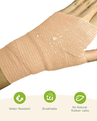 FriCARE Latex Free Self Adhesive Bandage, Medical Supplies First Aid Tape Self-Adherent Cohesive Bandages, Non-Woven Elastic Athletic Spat Tape Vet Wrap Fluorescent Yellow 6 Rolls 2 Inches x 5 Yards in Kuwait