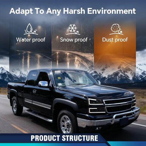مجموعة المصابيح الأمامية PIT66 LED DRL متوافقة مع Chevy Silverado 1500 2500 3500 HD موديل 2003-2006 Fit Avalanche 1500 2500 (تناسب بدون كسوة فقط) المصابيح الأمامية عدسة دخانية غطاء أسود عاكس شفاف in Kuwait
