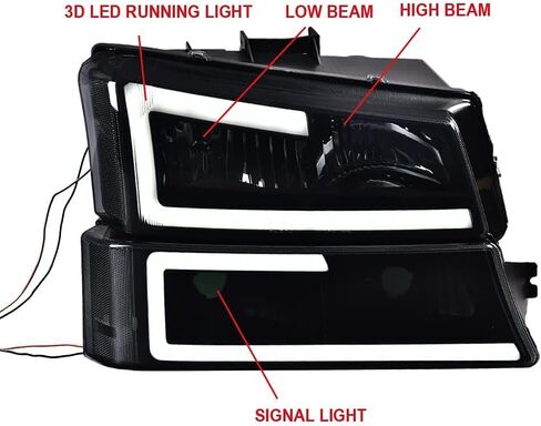 مجموعة المصابيح الأمامية PIT66 LED DRL متوافقة مع Chevy Silverado 1500 2500 3500 HD موديل 2003-2006 Fit Avalanche 1500 2500 (تناسب بدون كسوة فقط) المصابيح الأمامية عدسة دخانية غطاء أسود عاكس شفاف in Kuwait