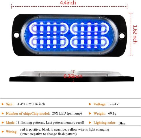 Teguangmei 12-24V 20-LED Super Bright Emergency Strobe Warning Caution Hazard Construction Waterproof Flashing Strobe LED Light Bar Surface Mount for Car Truck SUV Van (Blue) in Saudi Arabia