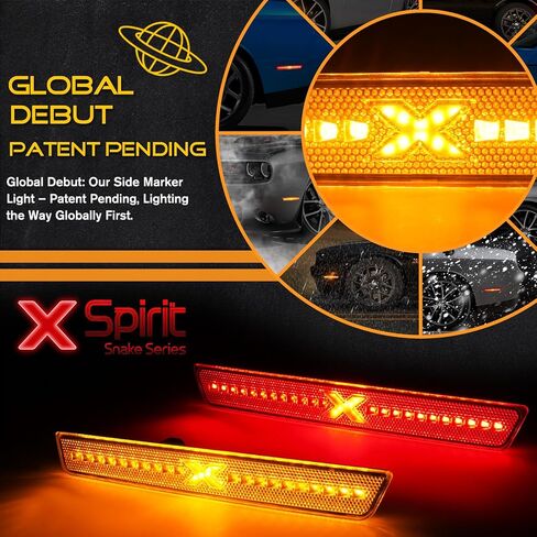 LED Side Marker Lights Compatible with 2015-2020 Dodge Challenger w/ [X Style] Light Beam [Patent Pending], Front Rear Bumper Marker Lamps, Clear Lens Pack of 4(RED/AMBER) in Saudi Arabia