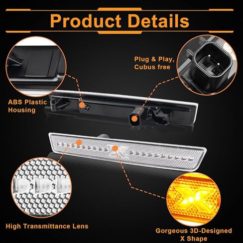 LED Side Marker Lights Compatible with 2015-2020 Dodge Challenger w/ [X Style] Light Beam [Patent Pending], Front Rear Bumper Marker Lamps, Clear Lens Pack of 4(RED/AMBER) in Saudi Arabia
