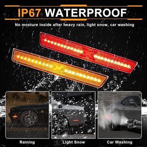 LED Side Marker Lights Compatible with 2015-2020 Dodge Challenger w/ [X Style] Light Beam [Patent Pending], Front Rear Bumper Marker Lamps, Clear Lens Pack of 4(RED/AMBER) in Saudi Arabia