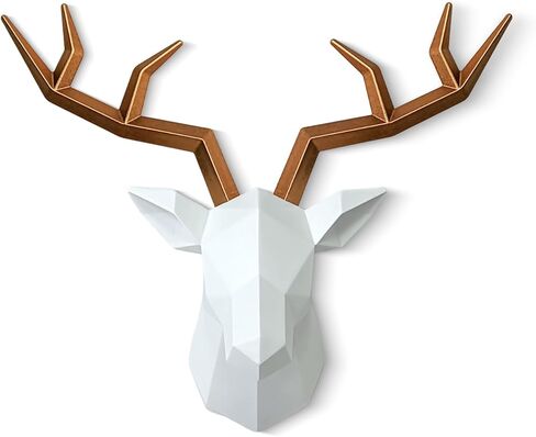 SAC SMARTEN ARTS Geometric Animal Wall Decor Black Deer Antlers Decor Resin Wall Animal Head Deer Sculpture Home Decor by 14 x 11 inches in Kuwait