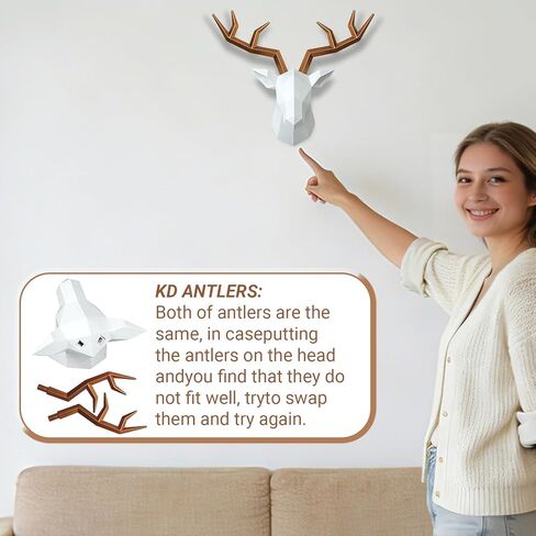 SAC SMARTEN ARTS Geometric Animal Wall Decor Black Deer Antlers Decor Resin Wall Animal Head Deer Sculpture Home Decor by 14 x 11 inches in Kuwait