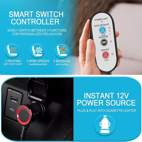3 in 1 Cooling Car Seat Cover with Massage & Temp Control - Universal 12V Cooling Seat Cover for Car, Truck, SUV - Cooling Car Seat Cushion Front Seat Fits Summer Winter (Black1) in Saudi Arabia