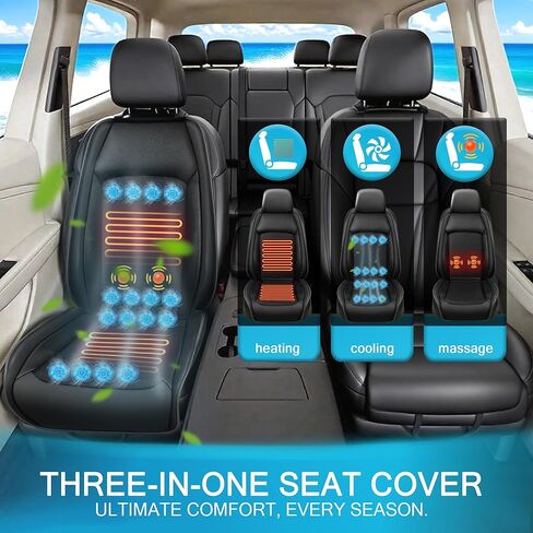3 in 1 Cooling Car Seat Cover with Massage & Temp Control - Universal 12V Cooling Seat Cover for Car, Truck, SUV - Cooling Car Seat Cushion Front Seat Fits Summer Winter (Black1) in Saudi Arabia
