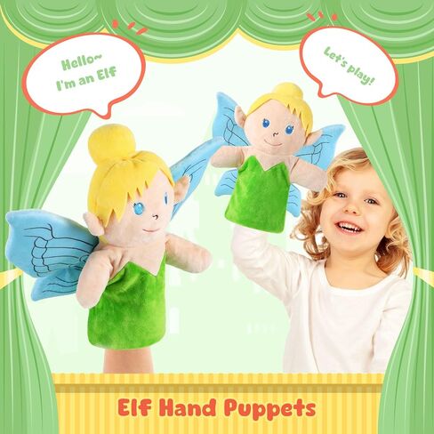 Castle Hand Puppets Fairy Tales Queen & King, Princess & Prince, Elf & Witch Plush Toys Role-Play Toy Puppets for Kids Storytelling Imaginative Pretend Play Teaching Preschool(Elf) in Saudi Arabia