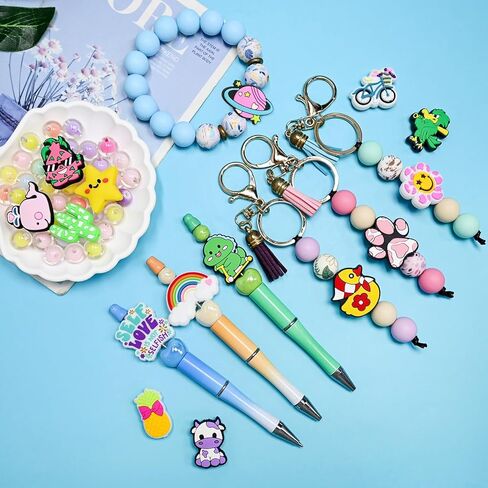 70Pcs Silicone Focal Beads Bulk, Different Random Mix Collections Focal Beads for Pens Keychains DIY Jewelry Making in Saudi Arabia