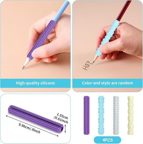 مجموعة مقابض أقلام الرصاص الحسية للبالغين، أدوات تعليمية من السيليكون للاستخدام باليد اليمنى أو اليسرى، قابلة لإعادة الاستخدام (ألوان عشوائية) in Kuwait