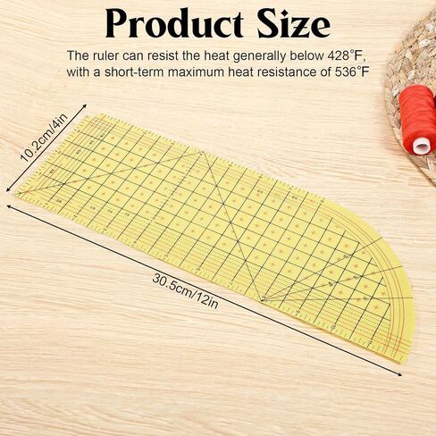 Curved Hot Ironing Ruler for Sewing, 12 x 4 Inch Quilting Ruler, Hot Hem Rulers for Electric Iron Home Work, Measuring Fabric Handmade Tool in Saudi Arabia