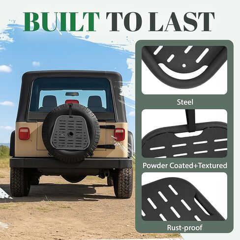 لوحة مولي للإطارات الاحتياطية متوافقة مع 1987-2018 Jeep Wrangler YJ TJ JK & 2021-2025 Ford Bronco 2/4 أبواب سوداء لوحة رف تخزين فولاذية مطلية بمسحوق + مزخرفة in Kuwait