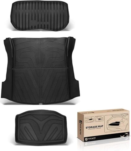 YHTAUTO Trunk Mat Cargo Liner متوافق مع Tesla Model 3 2021 2022 2023، سجادات تخزين خلفية لحصيرة صندوق السيارة TPE لجميع الأحوال الجوية، ملحقات موديل 3، أسود، مجموعة من 3 in Kuwait