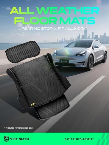 YHTAUTO Trunk Mat Cargo Liner متوافق مع Tesla Model 3 2021 2022 2023، سجادات تخزين خلفية لحصيرة صندوق السيارة TPE لجميع الأحوال الجوية، ملحقات موديل 3، أسود، مجموعة من 3 in Kuwait