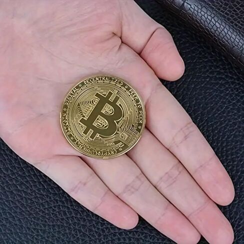 1PC Exclusive Gold Plated Bitcoin Collectible Coin - Iron, Commemorative Design, Great for Enthusiasts and Collectors, Gold in Saudi Arabia
