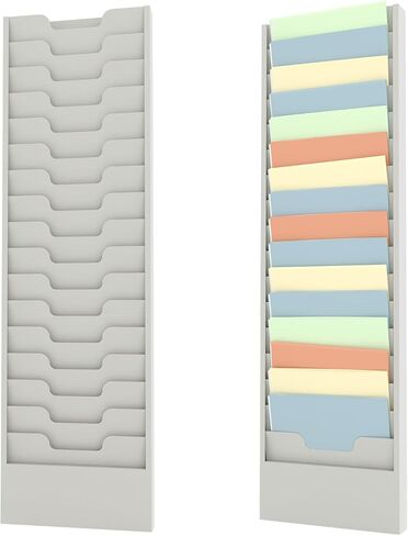 OSKIE Wall-Mount File Organizer, 16 Pockets Document Holder, Metal Construction, Gray White Powder-Coated, 14x3x46H inches in Kuwait