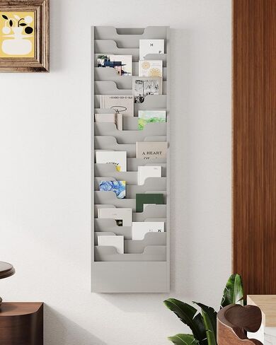 OSKIE Wall-Mount File Organizer, 16 Pockets Document Holder, Metal Construction, Gray White Powder-Coated, 14x3x46H inches in Kuwait