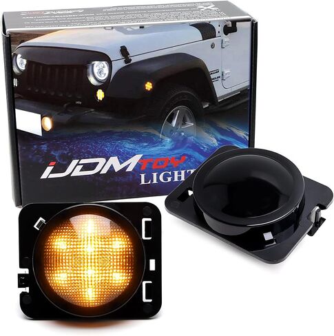 iJDMTOY عدسة مدخنة بيضاء كاملة LED أمامية متوهجة مجموعة ضوء علامة جانبية متوافقة مع Jeep 2007-2017 Wrangler JK، استبدل OEM العنبر أو مصابيح Sidemarker الشفافة in Kuwait