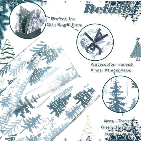 60 Sheets Christmas Tree Tissue Paper, 20''x14'' Watercolor Xmas Tree Gift Wrapping Paper Black Tree Art Decorative Tissue for Xmas Winter Party Supplies (Yellow Green) in Saudi Arabia