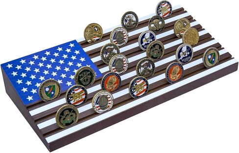 MyGift Tabletop Military Challenge Coin Holder Display Stand with US Flag American Star Spangled Banner Design in Saudi Arabia
