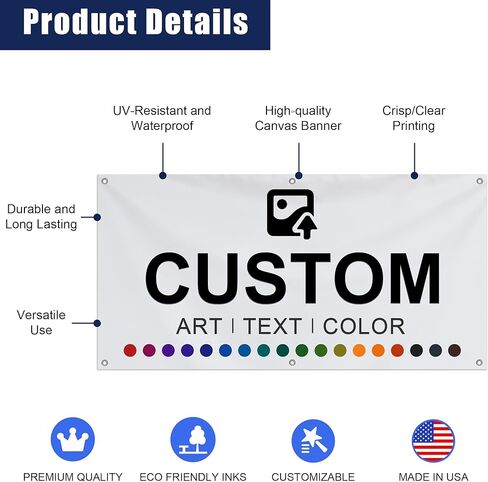 Custom Banner, Personalized Banner Sign for Business, Event, Birthday, Party Decor, Indoor or Outdoor Custom Canvas Banners, Made in USA in Saudi Arabia