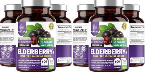 N1N Premium Black Elderberry Capsules for Adults [Max Strength] Pure and Potent Elderberry from Sambucus Nigra to Support Immunity & Skin Health, Non-GMO, Gluten Free, 60 Veg Caps in Kuwait