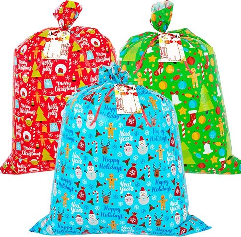 OuMuaMua 6 Pack Large Christmas Gift Bags - Xmas Jumbo Presents Bags 49X35.5 and 36.5X34.5 with Hang Tag Cards for Huge Holiday Decorations Gift Giving in Saudi Arabia