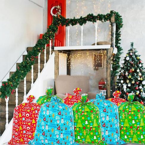 OuMuaMua 6 Pack Large Christmas Gift Bags - Xmas Jumbo Presents Bags 49X35.5 and 36.5X34.5 with Hang Tag Cards for Huge Holiday Decorations Gift Giving in Saudi Arabia