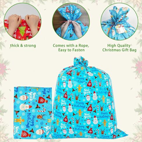 OuMuaMua 6 Pack Large Christmas Gift Bags - Xmas Jumbo Presents Bags 49X35.5 and 36.5X34.5 with Hang Tag Cards for Huge Holiday Decorations Gift Giving in Saudi Arabia