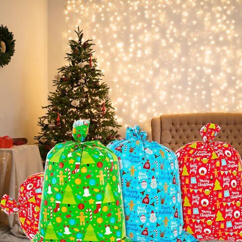 OuMuaMua 6 Pack Large Christmas Gift Bags - Xmas Jumbo Presents Bags 49X35.5 and 36.5X34.5 with Hang Tag Cards for Huge Holiday Decorations Gift Giving in Saudi Arabia