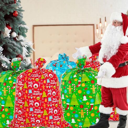 OuMuaMua 6 Pack Large Christmas Gift Bags - Xmas Jumbo Presents Bags 49X35.5 and 36.5X34.5 with Hang Tag Cards for Huge Holiday Decorations Gift Giving in Saudi Arabia