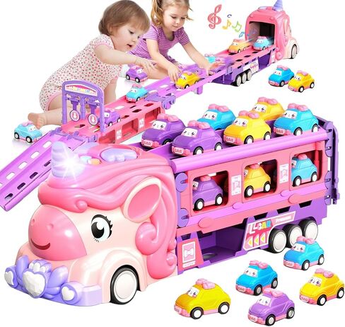Car Toys for 1 2 3 4 5 6 7 Year Old Toddler Girls | Foldable 2-Lane Race Track | Lights & Sounds | Friction Powered | Mini Princess Cars for Kids & Toddler Girl Toys in Saudi Arabia