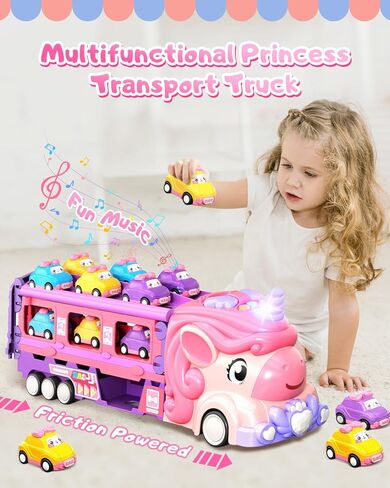 Car Toys for 1 2 3 4 5 6 7 Year Old Toddler Girls | Foldable 2-Lane Race Track | Lights & Sounds | Friction Powered | Mini Princess Cars for Kids & Toddler Girl Toys in Saudi Arabia