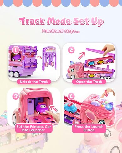 Car Toys for 1 2 3 4 5 6 7 Year Old Toddler Girls | Foldable 2-Lane Race Track | Lights & Sounds | Friction Powered | Mini Princess Cars for Kids & Toddler Girl Toys in Saudi Arabia