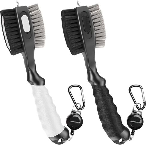 THIODOON 2 Pack Golf Club Cleaner Brush with Retractable Spike 2FT Extension Cord and Carabiner Lightweight Golf Club Groove Cleaning Brush Tool for Irons and Woods Comfortable Handle Grip in Saudi Arabia