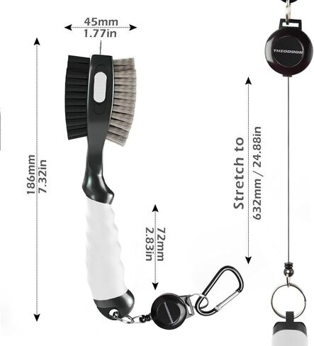 THIODOON 2 Pack Golf Club Cleaner Brush with Retractable Spike 2FT Extension Cord and Carabiner Lightweight Golf Club Groove Cleaning Brush Tool for Irons and Woods Comfortable Handle Grip in Saudi Arabia