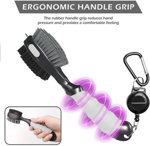 THIODOON 2 Pack Golf Club Cleaner Brush with Retractable Spike 2FT Extension Cord and Carabiner Lightweight Golf Club Groove Cleaning Brush Tool for Irons and Woods Comfortable Handle Grip in Saudi Arabia